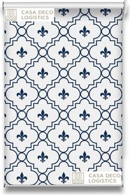 Roletă textilă Royal 5006 alb-albastru cu model fleur-de-lis
