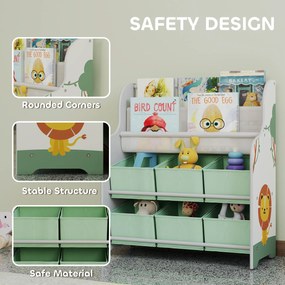 AIYAPLAY Raft Suport pentru Jucării cu 6 Sertare și Bibliotecă cu 2 Niveluri Verde | Aosom Romania