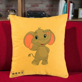 Perna Decorativa Pui de Elefant Kawaii, 40x40 cm, Galben, Husa Detasabila, Perna Inclusa, BEKZ®