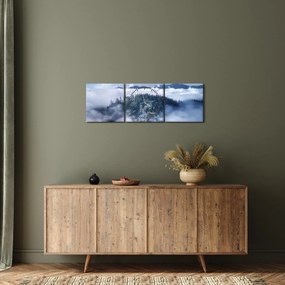 Tablou pădurii în ceață (cu ceas) (90x30 cm)