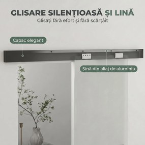 HOMCOM Ușă Glisantă de Interior din Sticlă Temperată Sablată cu Șină Silențioasă, Ghidaj, Kit Feronerie, Transparentă | Aosom Romania