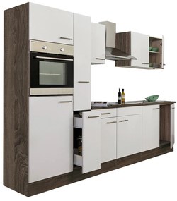 Mobilă de bucătărie Yorki 300, corp din stejar Yorki, cu față alb satinat