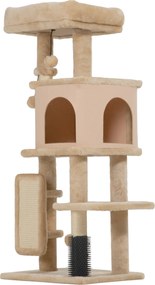 PawHut Arborele pentru pisici înălțime 104cm cu căsuță, pat, stâlp de zgâriat și perie Bej | Aosom Romania