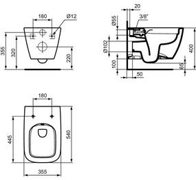 Set vas wc suspendat rimless Ideal Standard i.life B functie bideu si capac plus baterie dus incastrata crom