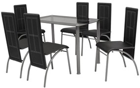 242915 vidaXL Set masă și scaune de bucătărie 7 piese, negru