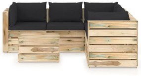Set mobilier de gradina cu perne, 6 piese, lemn verde tratat negru si maro, 6