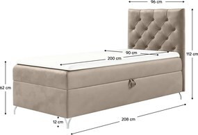 Pat cu boxspring, 90x200, ţesătură bej Velvet, pe dreapta, GULIETTE + cadou