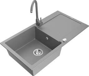 Mexen Leo chiuvetă de granit cu 1 compartiment cu scurgător și baterie de bucătărie Telma, gri - 6501-71-670200-71
