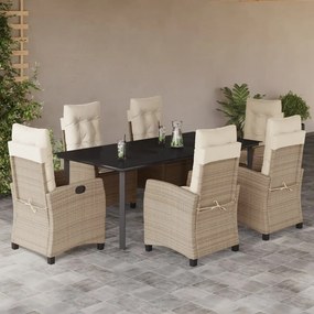 vidaXL Set de masă pentru grădină, 7 piese, cu perne, bej, poliratan