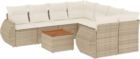 vidaXL Set canapele de grădină, 9 piese, cu perne, bej, poliratan