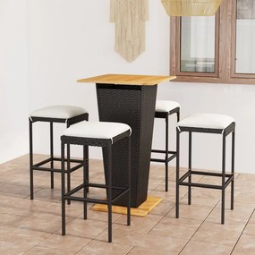 3064850 vidaXL Set mobilier bar de grădină cu perne, 5 piese, negru, poliratan