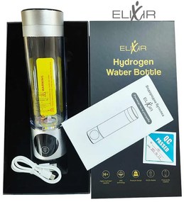 Sticla pentru apa portabila cu hidrogen Elixir, 1.2W, Baterie 1800 mAh, 260 ml, Afisaj OLED, Incarcare USB, Argintiu
