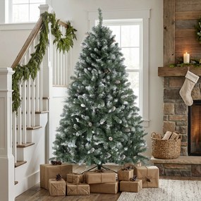 HOMCOM Brad de Crăciun Înzăpezit Înalt 180 cm cu 910 Ramuri, Brad Artificial de Interior cu Conuri Decorative, Bază Metalică Pliabilă, Verde | Aosom Romania