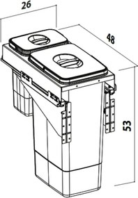 Cos gunoi incorporabil Ecomax Front 30, cu extragere automata, colectare selectiva, gri orion, 1 x 26 l + 1 x 7 l H:530 mm, L:260 mm,:A: 480 mm,