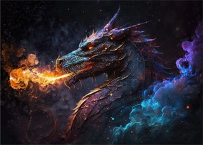 Tablou pe sticlă - Dragon scuipând flăcări (70x50 cm)