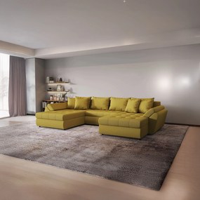 Colțar extensibil dumonde cu ladă de depozitare si sezut confortabil din spuma high-density, Loana U Enjoy Melon 355x185 cm