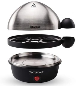Fierbator pentru ouа Techwood TO-007, 350W, 7 oua, Functie de prajire pana la 4 ouăa, Alarma, Negru/Inox
