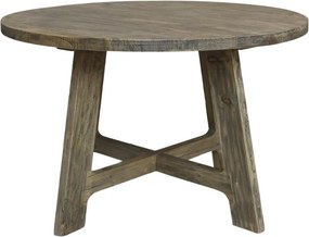 Masă dining rotundă din lemn reciclat, natur, 4–5 locuri, cu patru picioare legate în cruce, 76 x 120 cm, „Lourmarin”