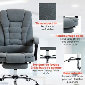 Vinsetto Scaun de birou cu masaj și încălzire, scaun de birou, înălțime reglabilă, spătar înclinat, 65x70x111-119 cm, gri | Aosom Romania