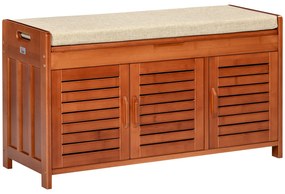 HOMCOM Banc pentru pantofi mobilier pentru pantofi din bambus cu pernă de șezut, 3 uși și compartiment ascuns, maro | Aosom Romania