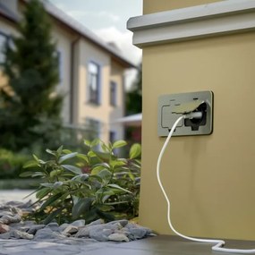 Priză dublă încastrabilă de podea de exterior Brilagi IP55 crom mat dreptunghiular