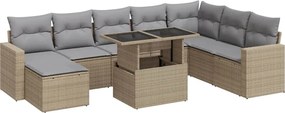 vidaXL Set canapele de grădină, 9 piese, cu perne, bej, poliratan
