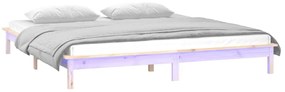 Cadru de pat cu LED, dublu 4FT6, 135x190 cm, lemn masiv Maro, 135 x 190 cm