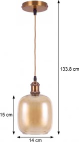 BRILAGI -LED Lampă suspendată pe cablu RETRO GLASS 1xE27/60W/230V Ø 14 cm auriu/maro fumuriu