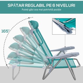 Outsunny Set 2 Scaune de Camping Pliabile cu Tetieră Căptușită și Spătar Reglabil în 6 Poziții, 62x65x80 cm, Albastru | Aosom Romania