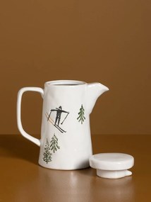 Ceainic din ceramică albă cu motive de iarnă pictate manual, 11,5 × 9 cm, „Slalom"