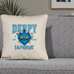 Perna Personalizata K-pop HUNTRX Derpy Pisica Albastra, 40x40 cm, Bej Canapea, Husa Detasabila, Perna Inclusa, BEKZ®
