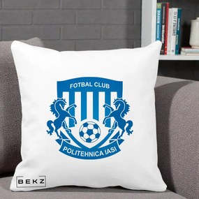 Perna Personalizata FC Politehnica Iasi Fotbal, 40x40 cm, Alba Mata, Husa Detasabila, Perna Inclusa, BEKZ®