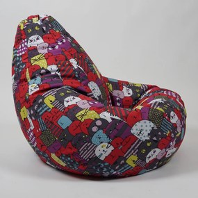 Fotoliu puf copii, Nirvana Hobbit Pufrelax, Material Impermeabil, imprimeu cu pisici - Cattitude