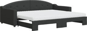 vidaXL Pat de zi cu extensie și saltele, negru, 90x200 cm, textil