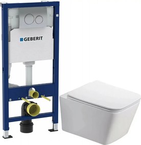 Pachet vas wc Rune Jord, capac slim softclose si set rezervor wc cu cadru incastrat Geberit Duofix si clapeta crom Delta20