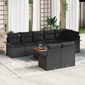 vidaXL Set canapea grădină 9 piese cu perne Negru Poliratan Acacia