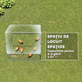 PawHut Coteț pentru Găini de Exterior, 2x2x2m 4 m² Țarc pentru Găini din Oțel Galvanizat cu Acoperiș Impermeabil Anti-UV și Încuietoare, Adăpost pentru 4-6 Găini, Animale Mici, Iepuri și Rațe | Aosom Romania