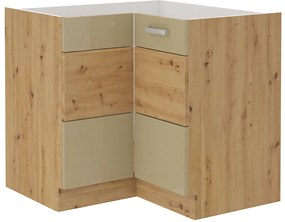 Dulap inferior de bucătărie, de colț Arryn 90 x 90 DN 2F BB (stejar artisan + capuccino lucios). 1024756