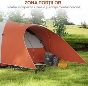 Outsunny Cort de Camping cu Verandă, Impermeabil, pentru 5-6 Persoane, Cort cu Geantă de Transport, 550x300x198 cm, Portocaliu | Aosom Romania