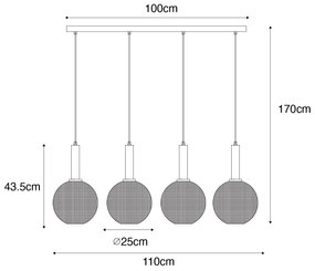 Lampă suspendată de design neagră cu sticlă fumurie cu 4 lumini - Chico