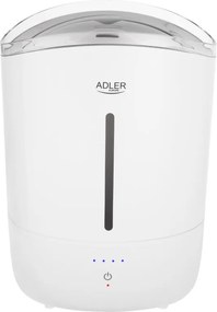 Umidificator de aer Adler AD 7971, 30 W, Pana la 20 m², 5 litri, 150-300 ml/h, ultrasonic, Pana la 50 h cu o umplere, Alb