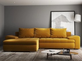 Colțar extensibil dumonde cu ladă de depozitare si sezut confortabil din spuma high-density, Leonardo Ambience Mustar 260x185 cm