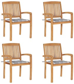 vidaXL Scaune grădină stivuibile cu perne, 4 buc, lemn masiv tec