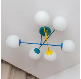 Lustră de tavan MOON, 6 x E27, 15 W, 230 V, turcoaz/galben/albastru