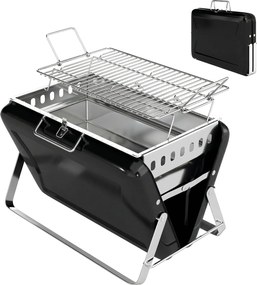Outsunny Grătar pe cărbune din oțel inoxidabil BBQ Smoker cu grilă, mâner și picioare pliante pentru barbecue camping 40x28x25,5cm Negru | Aosom Romania
