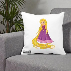 Perna Personalizata Rapunzel Par Lung Floral, 40x40 cm, Alba Mata, Husa Detasabila, Perna Inclusa, BEKZ®