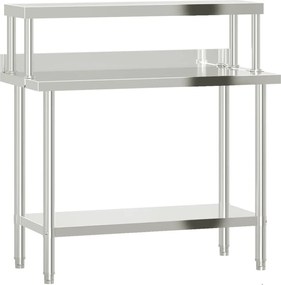 vidaXL Masă bucătărie cu raft superior, 110x55x120 cm, oțel inoxidabil