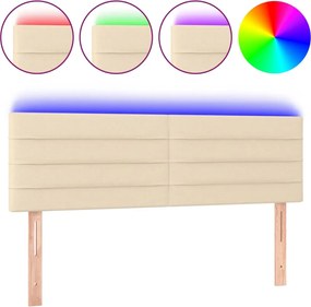 vidaXL Tăblie de pat cu LED, crem, 144x5x78/88 cm, textil