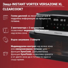 Friteuză dublă cu aer cald 8-în-1 Instant Pot Vortex VersaZone XL ClearCook 140-3025-01-EU, 2800 W, 12 l, 205 °C, EvenCrisp, Finalizare sincronizată a programelor, Comandă tactilă, Negru/Inox