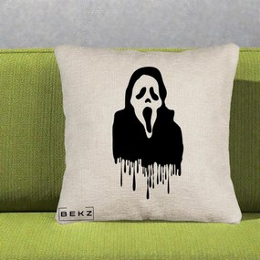 Perna Personalizata Halloween Ghostface Scream Picurand, 40x40 cm, Bej Canapea, Husa Detasabila, Perna Inclusa, BEKZ®
